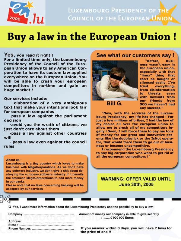 ad: buy a law in Europe